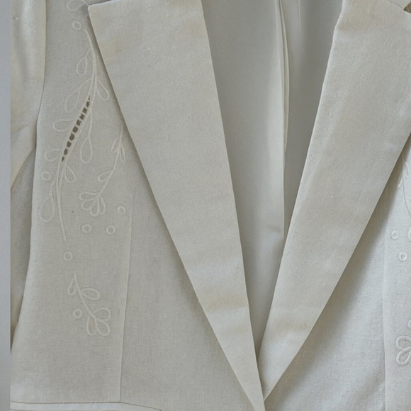 Jason Wu Ivory Cream Linen Embroidered One Button Fitted Blazer - Picture 7 of 7